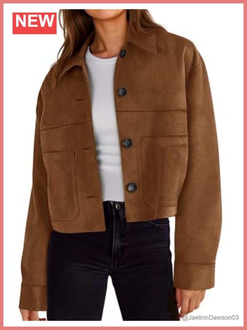 Faux Suede Cropped Jacket Lapel Collar Button Shacket